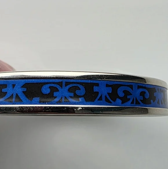 ** Authentic ** Hermes Bangle Bracelet Blue Black Enamel - Picture 3 of 8